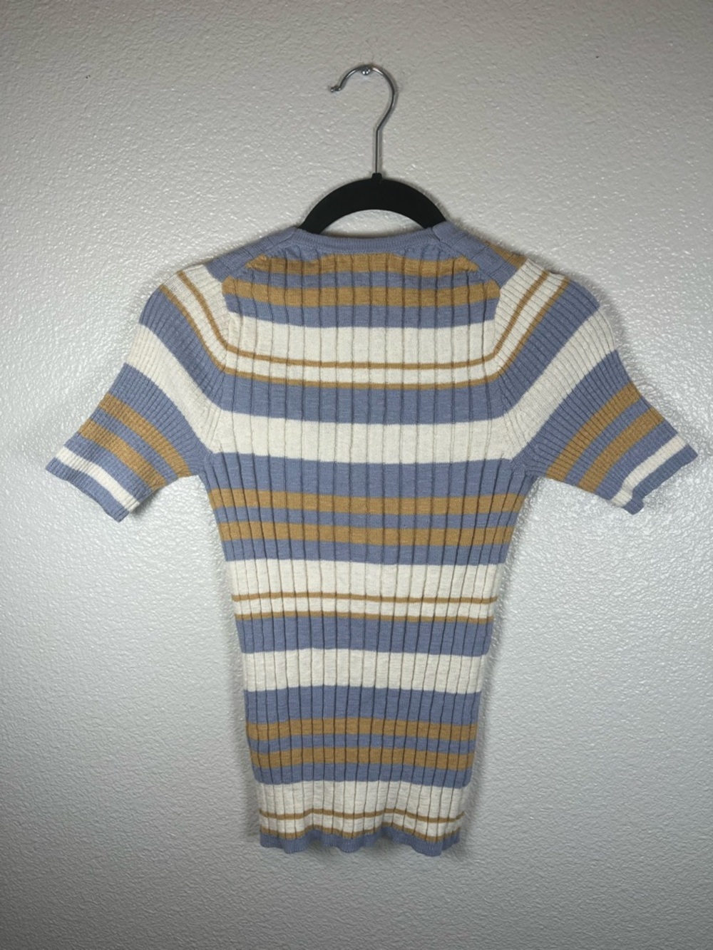 Madewell Glencrest Button-Front Sweater Tee Blue and Yellow Striped Knit XS - Picture 9 of 9